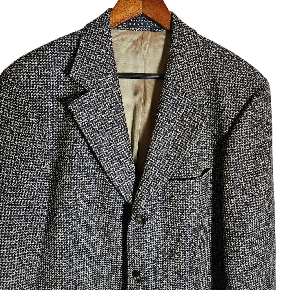 Hugo Boss Houndstooth Plaid Einstein Blazer Sport Coat Size 40R Lambswool Jacket